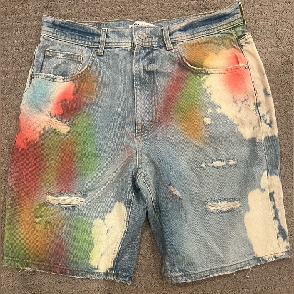 MENS ZARA AIRBRUSH DENIM SHORTS
